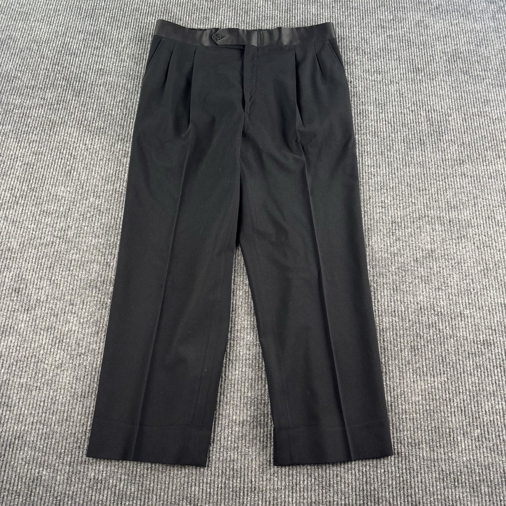 Vintage Christian Dior Tuxedo Pants Men 38x29 Black Wool Pleated Satin Formal